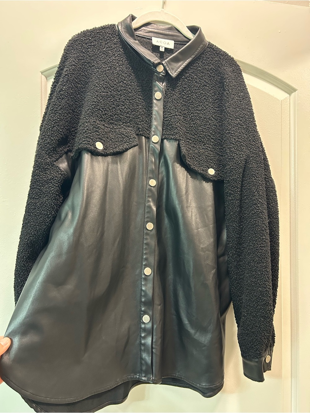 AGOA Black Faux Leather & Sherpa Shacket